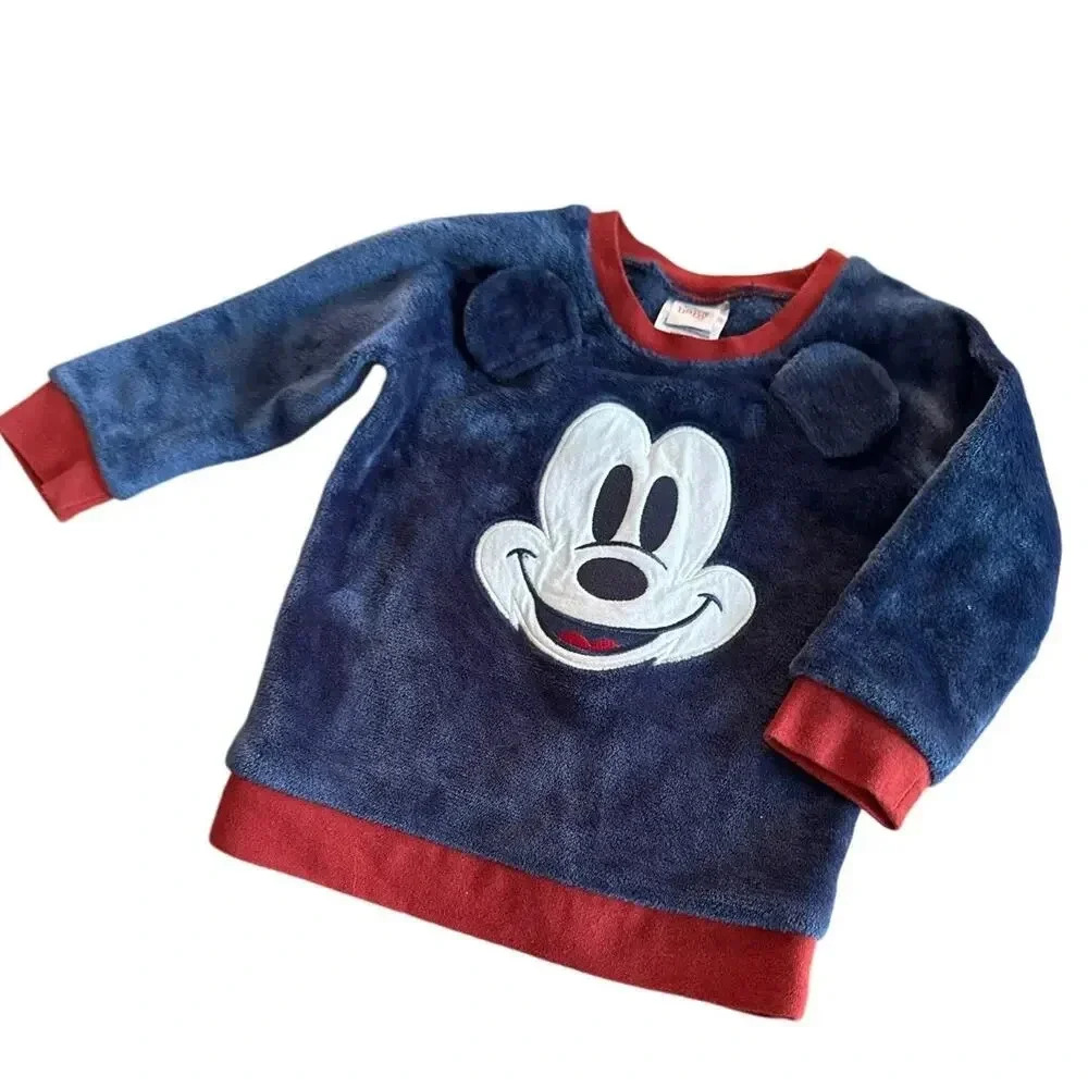 Disney Baby Mickey Mouse Sweatshirt 24M Blue Red 3D Ears Fleece Disneycore